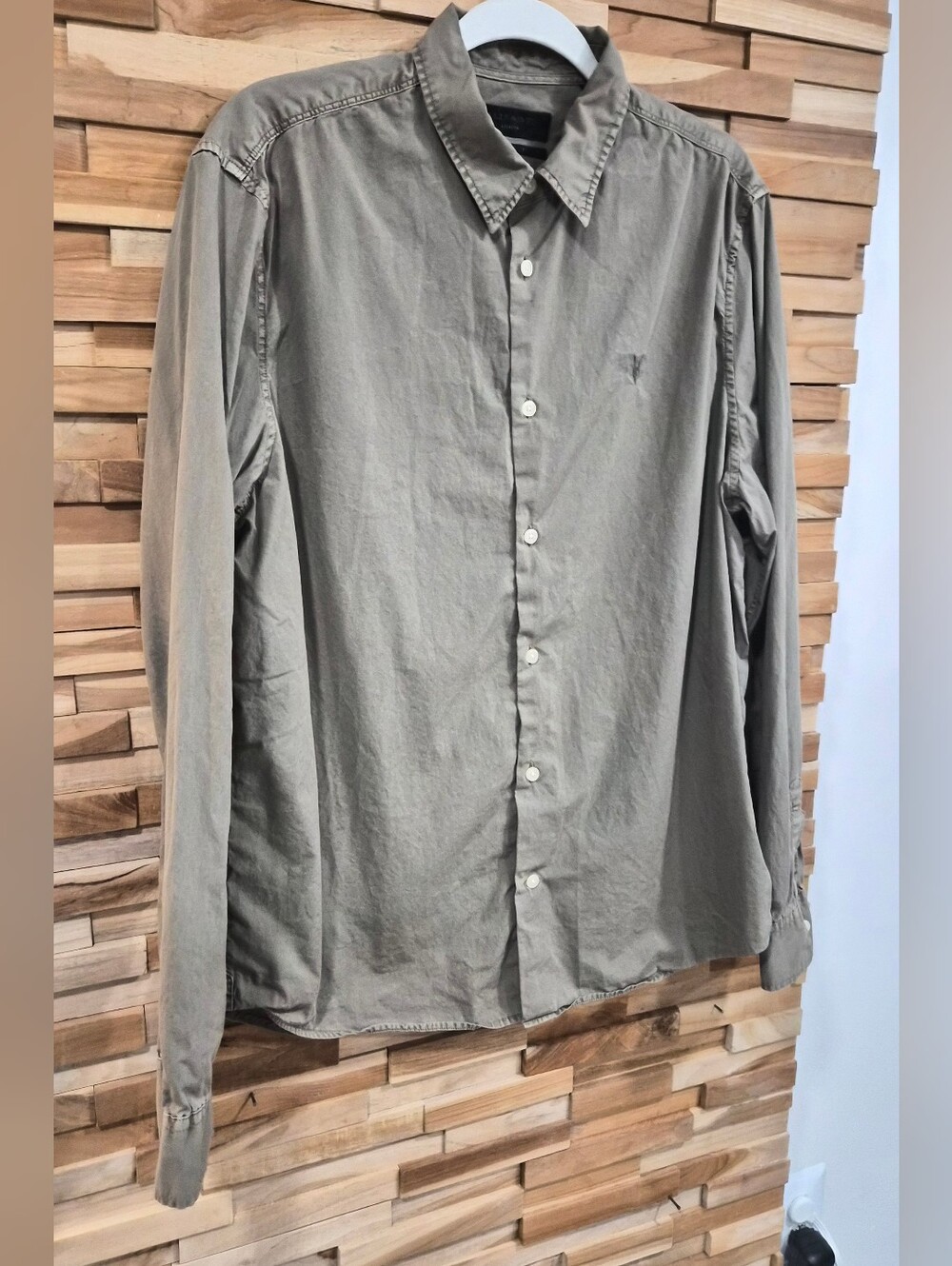 AllSaints Men's Long-Sleeve Button-Down Shirt in Olive - Size M